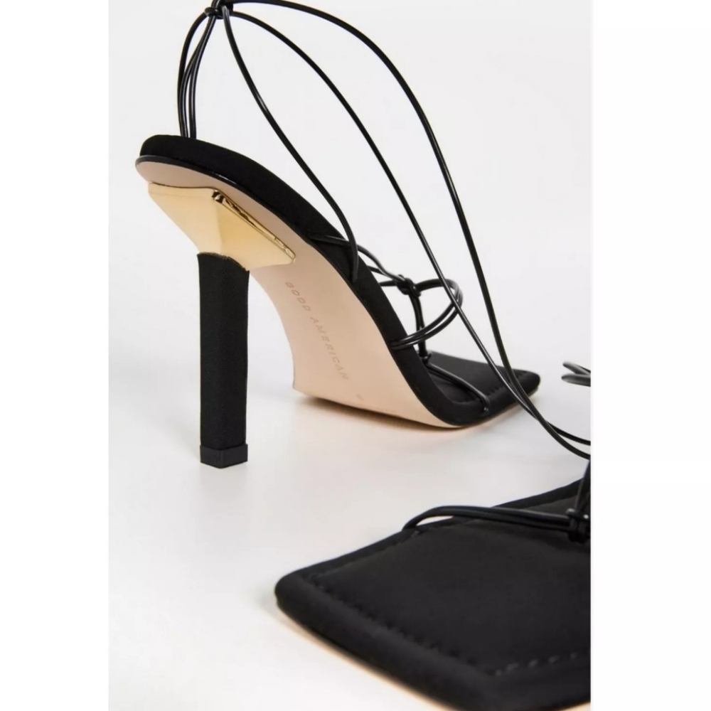 NWT Good American‎ Cage Slanted Sandals Neoprene Black Lace Up Heel Size 5 - Picture 8 of 15